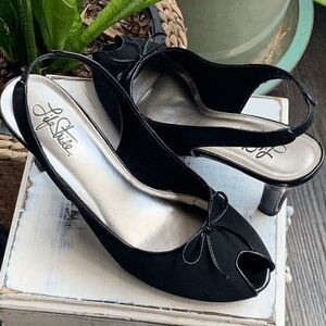 Life Stride Women's Peep Toe Sling Back Heeled Pumps Black Size 8.5